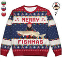 Christmas,Fishing,Custom Photo,Funny - Custom Photo Merry Fishmas - Personalized Unisex Ugly Sweater