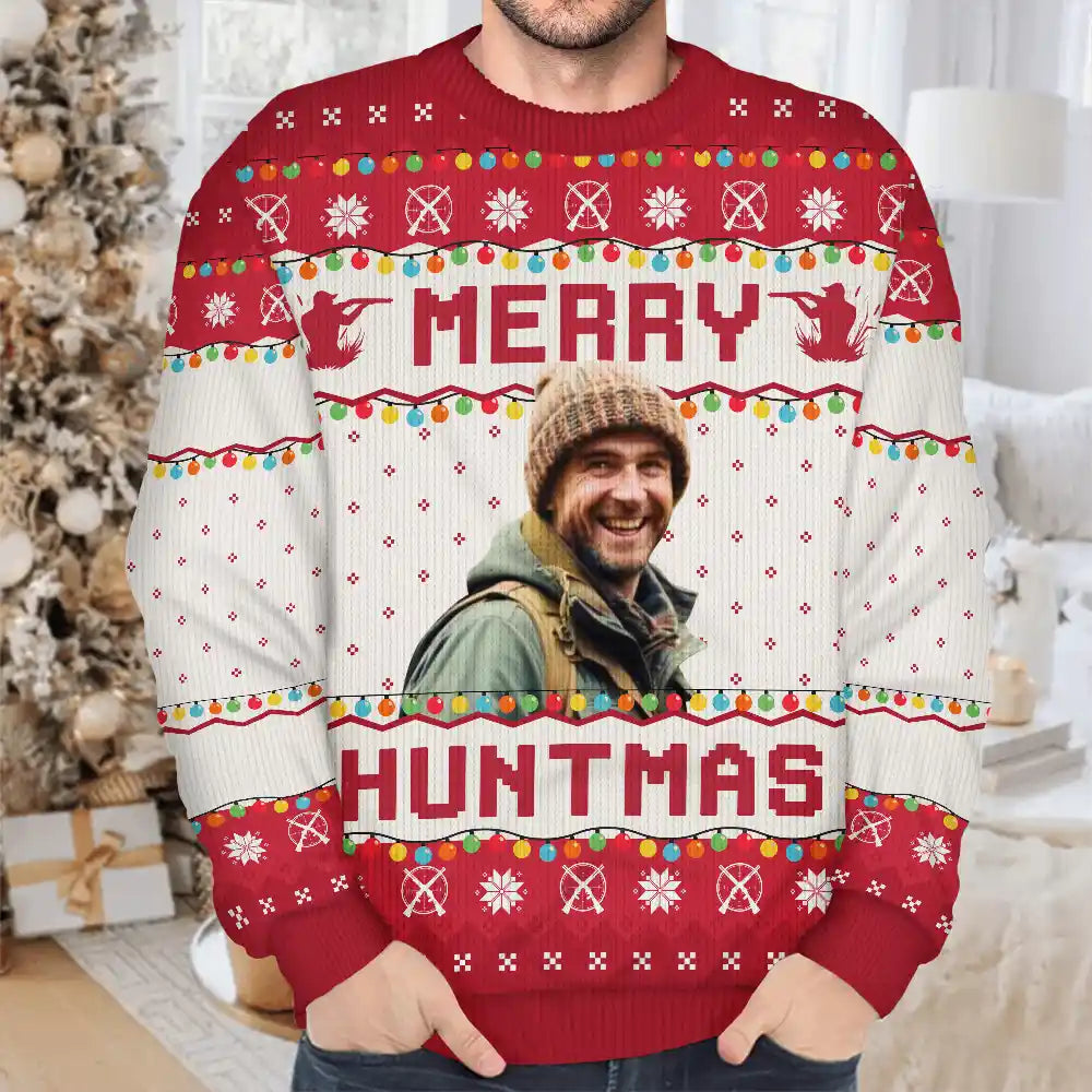 Christmas,Fishing,Custom Photo,Funny - Custom Photo Merry Fishmas - Personalized Unisex Ugly Sweater