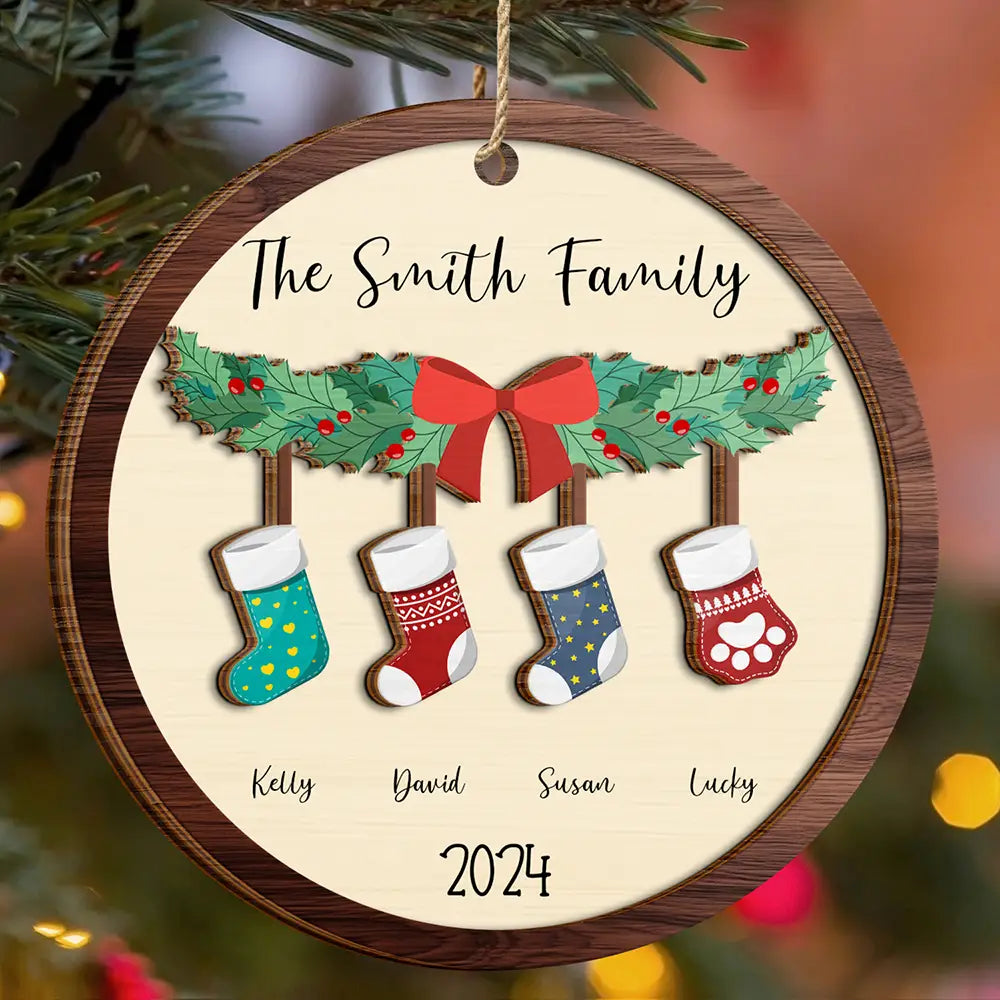 Family - Family Stocking - Personalized 2-Layered Wooden Ornament