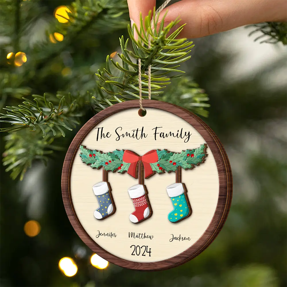 Family - Family Stocking - Personalized 2-Layered Wooden Ornament