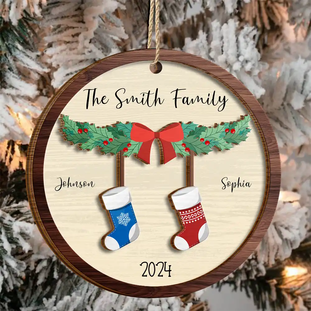 Family - Family Stocking - Personalized 2-Layered Wooden Ornament