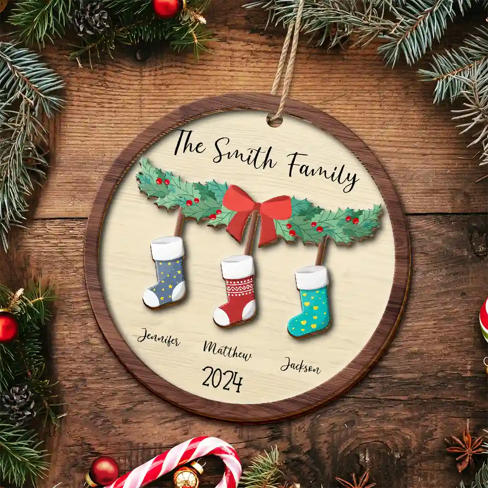 Family - Family Stocking - Personalized 2-Layered Wooden Ornament