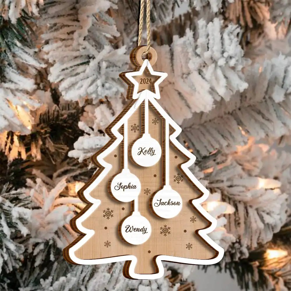 Christmas,Family,Happy - Christmas Tree Family Best Friends Co-workers - Personalized 2-Layered Wooden Ornament