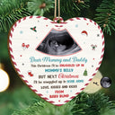 Custom Photo,Christmas,New Dad,New Mom,New baby,Happy - Custom Photo Snuggle Up In Mommy's Belly Christmas - Personalized Custom Shaped Wooden Ornament