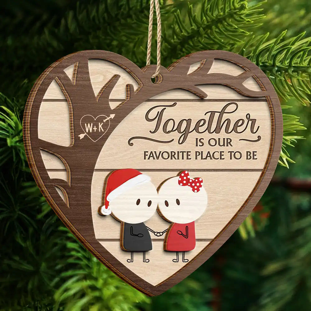 Gift For Couples - Christmas Stickman Couple Better Together - Personalized 2-Layered Wooden Ornament