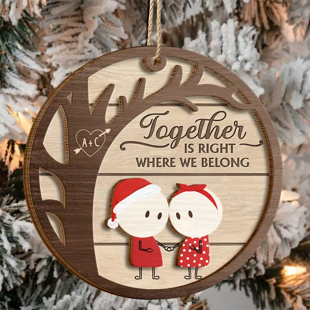 Gift For Couples - Christmas Stickman Couple Better Together - Personalized 2-Layered Wooden Ornament