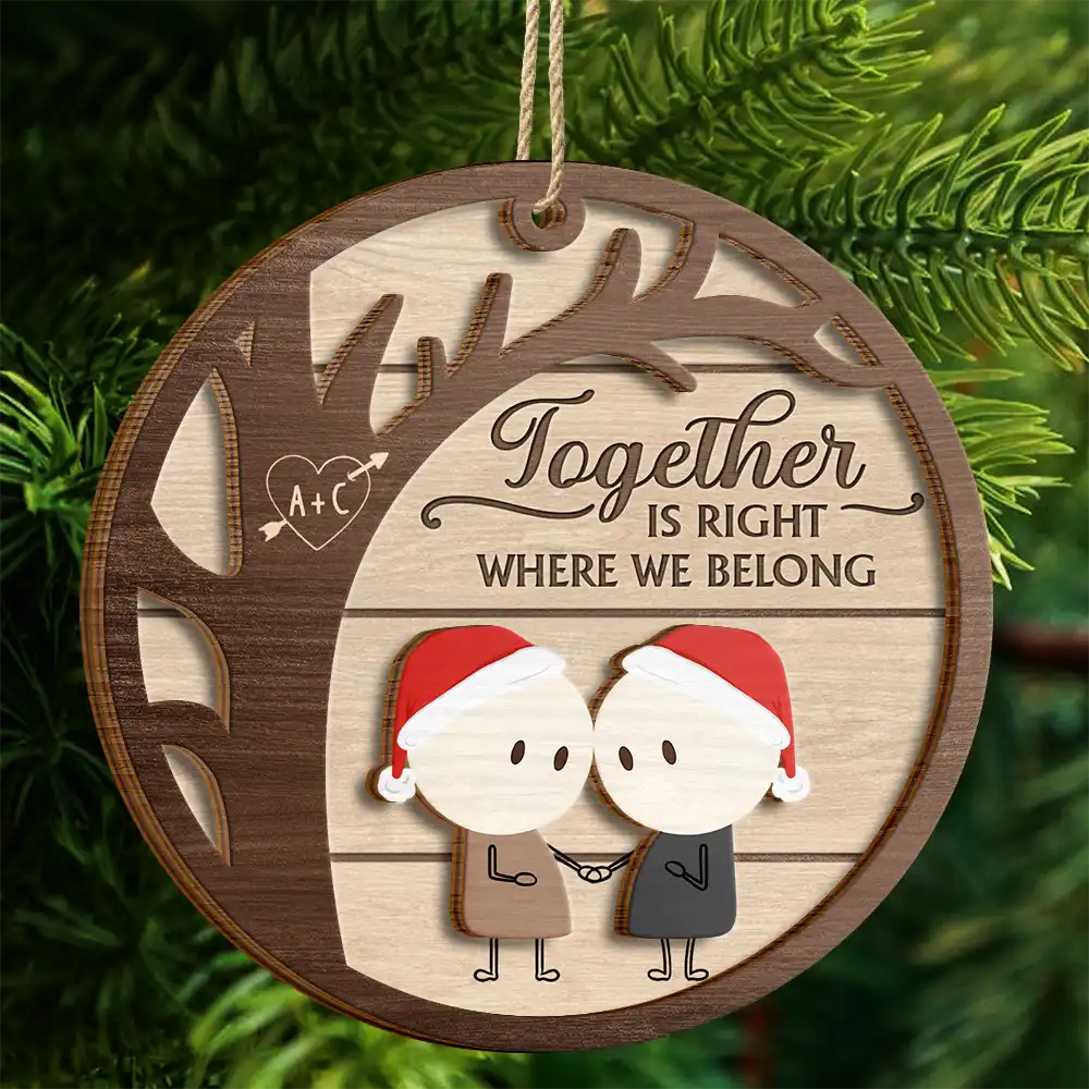 Gift For Couples - Christmas Stickman Couple Better Together - Personalized 2-Layered Wooden Ornament