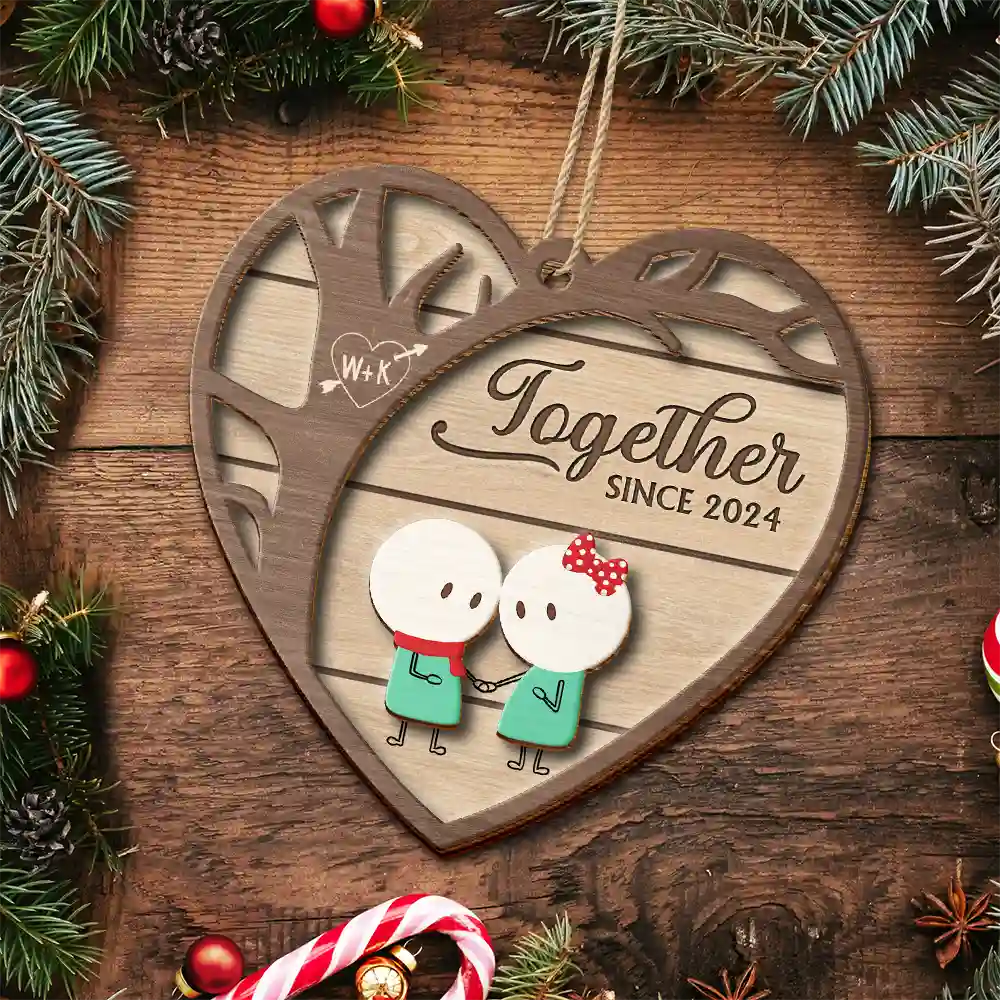 Gift For Couples - Christmas Stickman Couple Better Together - Personalized 2-Layered Wooden Ornament