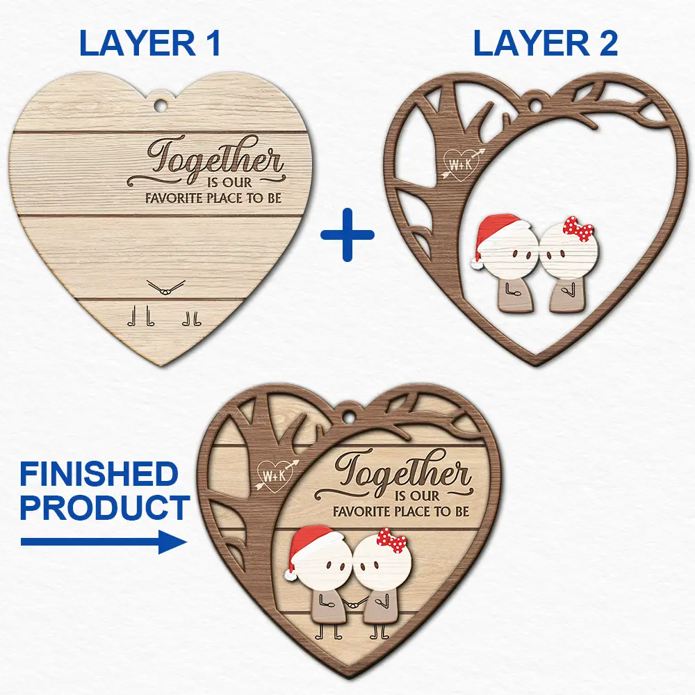 Gift For Couples - Christmas Stickman Couple Better Together - Personalized 2-Layered Wooden Ornament