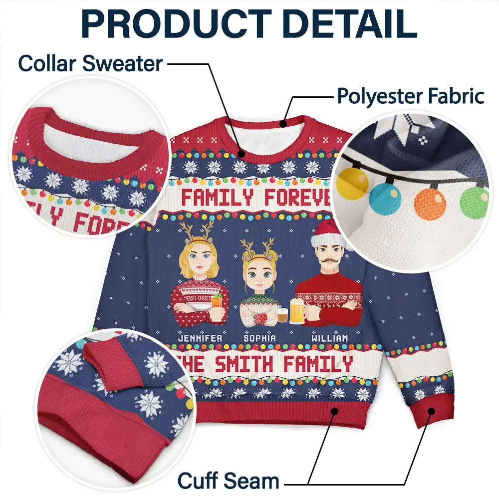 Christmas,Family,Happy,Continue Shopping,Gift For Kids - Christmas Family Forever This Is Us Flat Art - Personalized Unisex Ugly Sweater