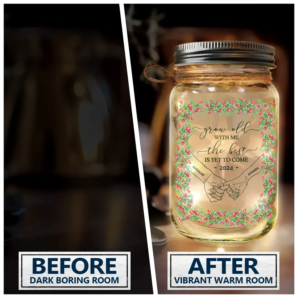 Gift For Couples,Gift For Husband,Gift For Wife,Gift For Boyfriend,Gift For Girlfriend - Newly Engaged Couple Holding Hands The Best Is Yet To Come - Personalized Mason Jar Light