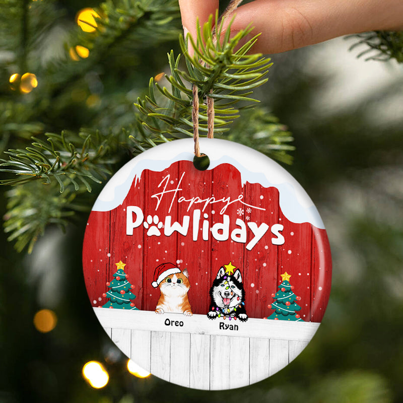 Happy Pawlidays - Christmas Gift For Dog Lovers & Cat Lovers - Personalized Custom Circle Ceramic Ornament