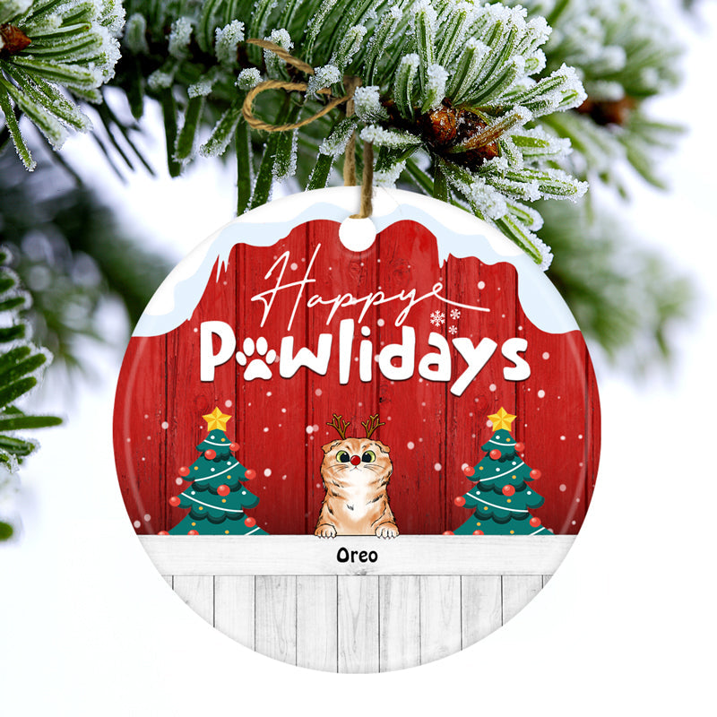 Happy Pawlidays - Christmas Gift For Dog Lovers & Cat Lovers - Personalized Custom Circle Ceramic Ornament