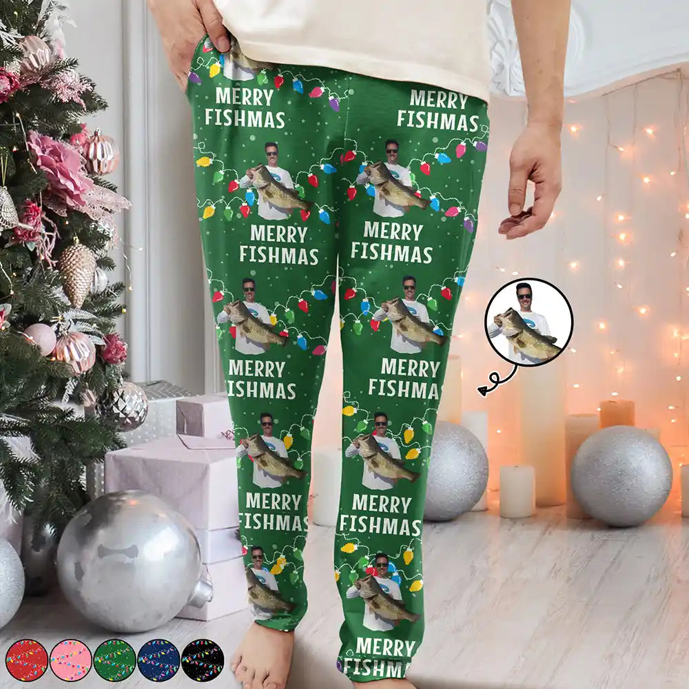 Fishing - Custom Photo Merry Fishmas - Personalized Pajama Pants