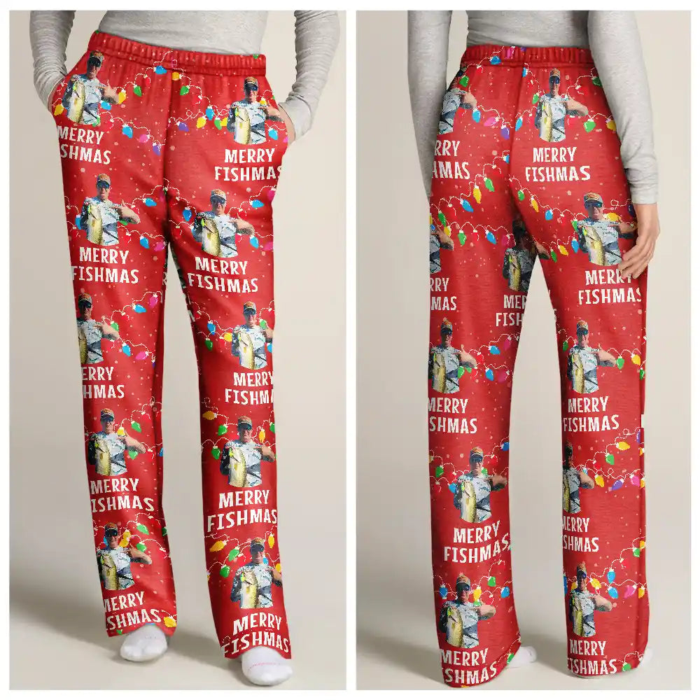 Fishing - Custom Photo Merry Fishmas - Personalized Pajama Pants