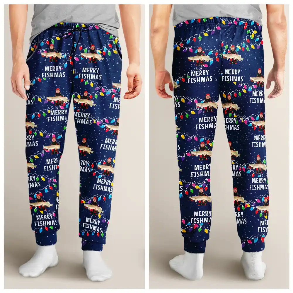 Fishing - Custom Photo Merry Fishmas - Personalized Pajama Pants