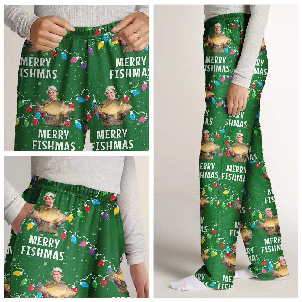 Fishing - Custom Photo Merry Fishmas - Personalized Pajama Pants