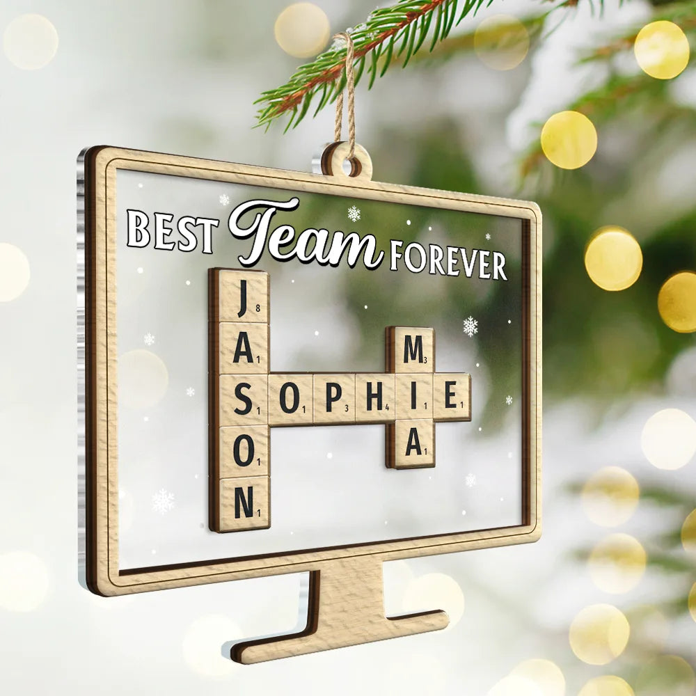 Gifts For Colleagues - Best Team Forever Crossword Scrabble - Personalized 2-Layered Mix Ornament