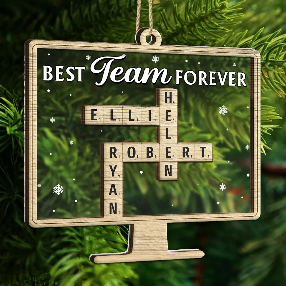 Gifts For Colleagues - Best Team Forever Crossword Scrabble - Personalized 2-Layered Mix Ornament