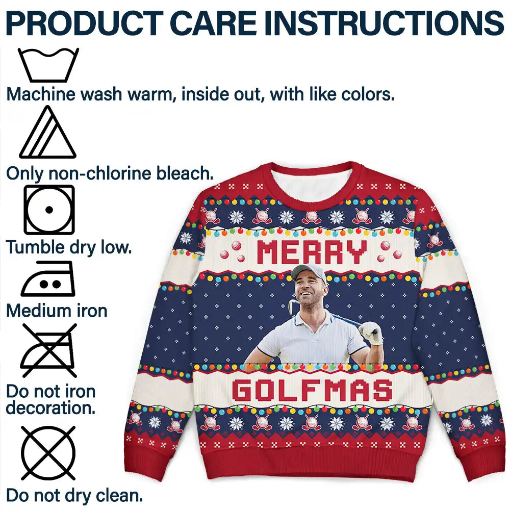 Christmas,Custom Photo,Golf,Funny - Custom Photo Merry Golfmas - Personalized Unisex Ugly Sweater