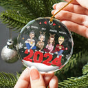 Christmas,Family,Happy - All Family With Dog Cat - Personalized Circle Glass Ornament