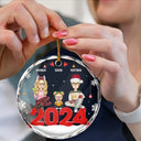 Christmas,Family,Happy - All Family With Dog Cat - Personalized Circle Glass Ornament