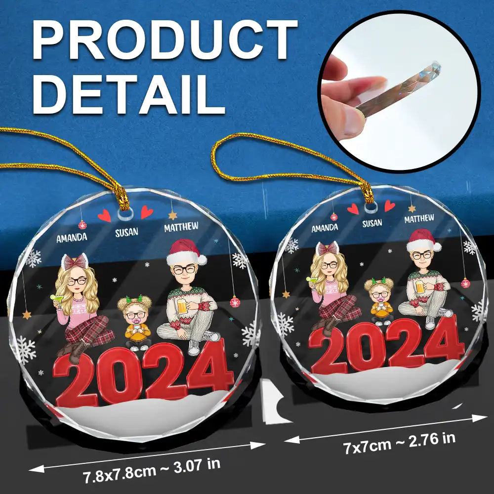 Christmas,Family,Happy - All Family With Dog Cat - Personalized Circle Glass Ornament