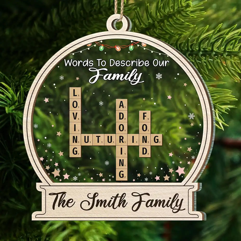 Family - Christmas Family Scrabble Crossword Words To Describe Our Family - Personalized 2-Layered Wooden Orrnament