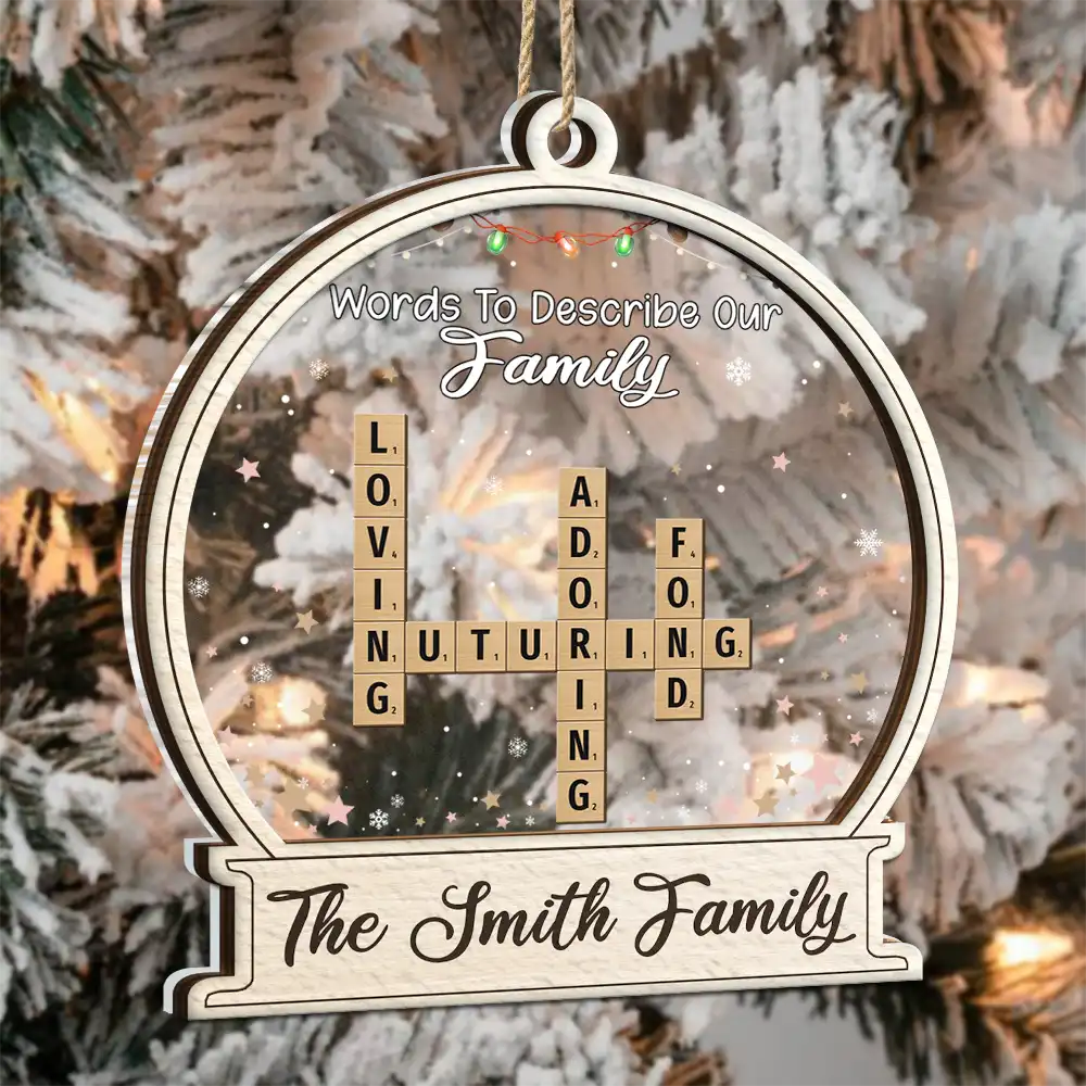 Family - Christmas Family Scrabble Crossword Words To Describe Our Family - Personalized 2-Layered Wooden Orrnament