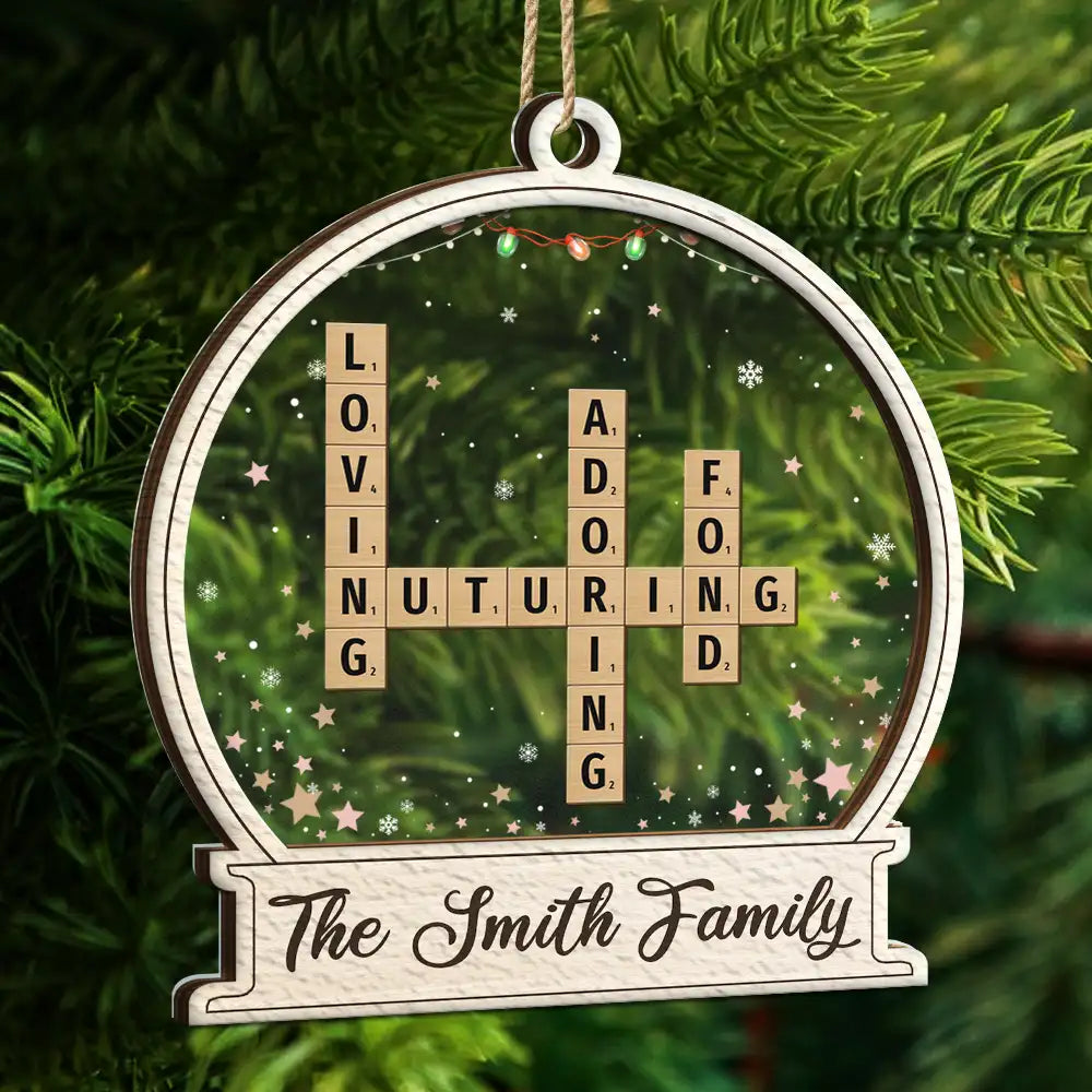 Family - Christmas Family Scrabble Crossword Words To Describe Our Family - Personalized 2-Layered Wooden Orrnament