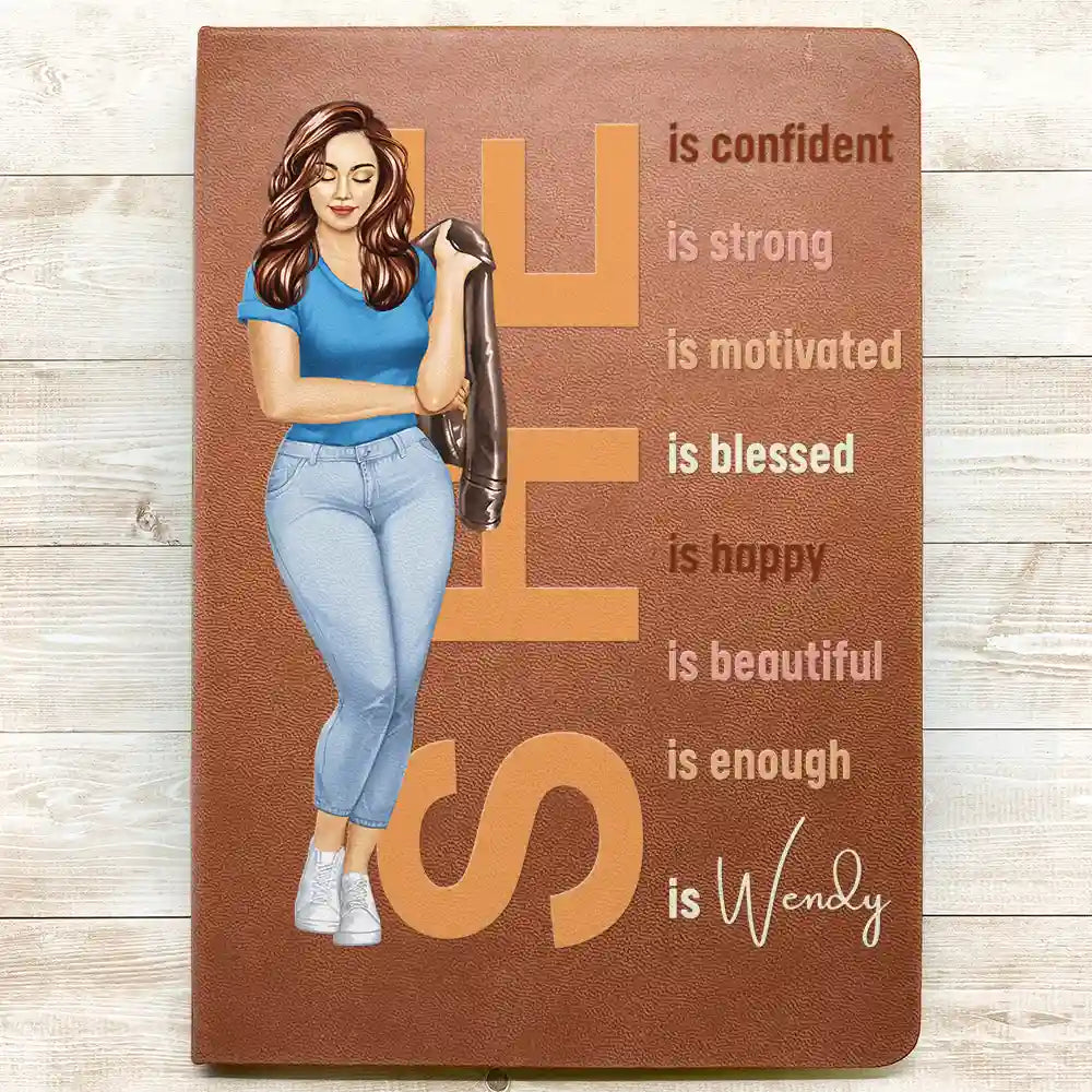 Afro,Love - She Is Confident Strong Motivated - Personalized Leather Journal