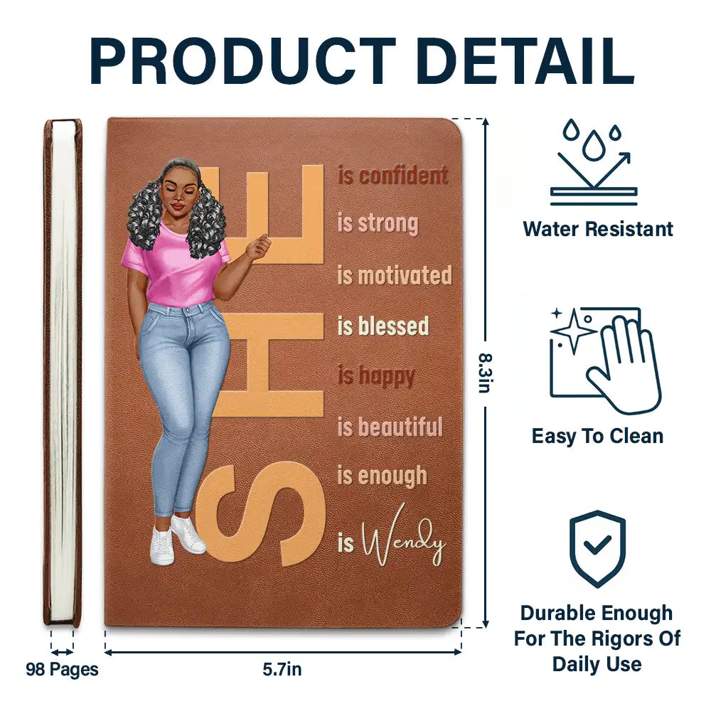 Afro,Love - She Is Confident Strong Motivated - Personalized Leather Journal