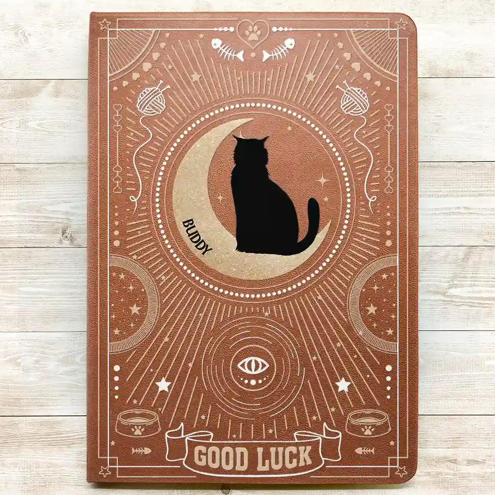 Cat Lovers,Pet Lovers,Happy - Cat Good Luck Journal - Personalized Leather Journal