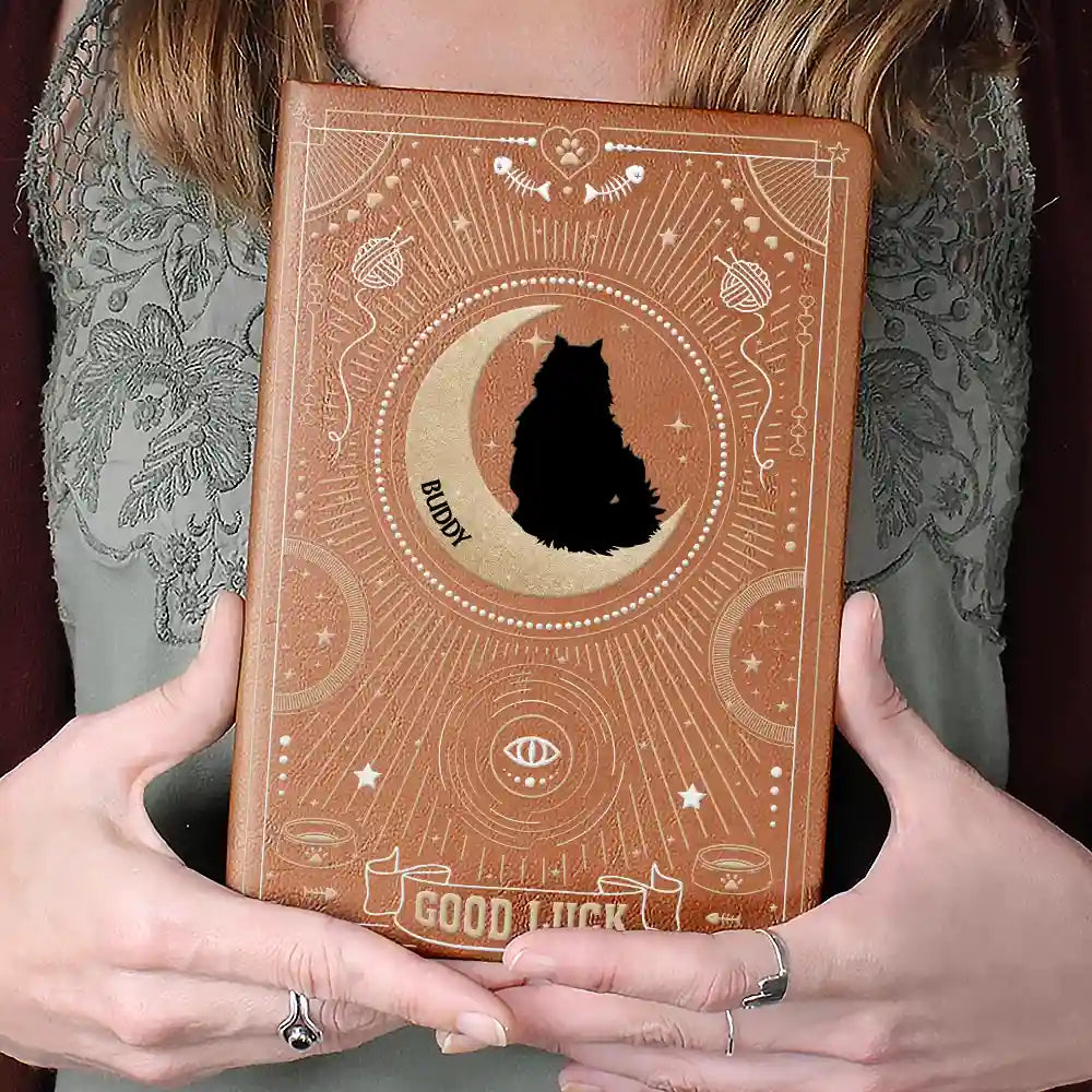 Cat Lovers,Pet Lovers,Happy - Cat Good Luck Journal - Personalized Leather Journal