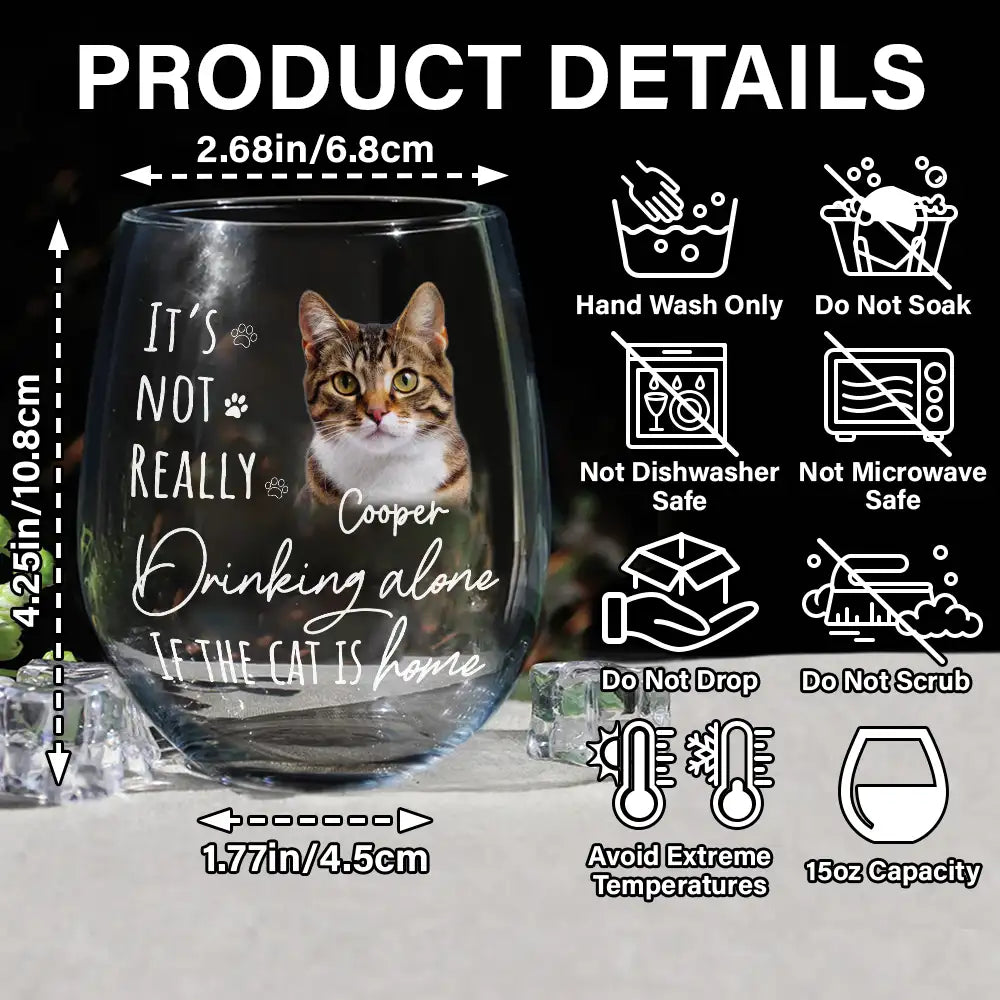 Pet Lovers, Dog Lovers, Cat Lovers - Custom Photo It's Not Really Drinking Alone - Personalized Stemless Wine Glass