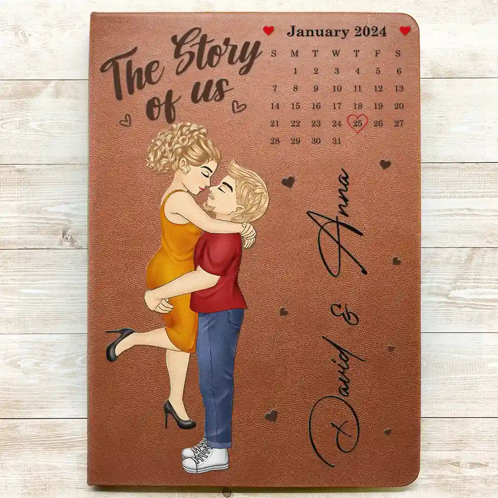 Gift For Couples, Gift For Husband, Gift For Boyfriend, Gift For Wife, Gift For Girlfriend - Calendar The Story Of Us Couples - Personalized Leather Journal
