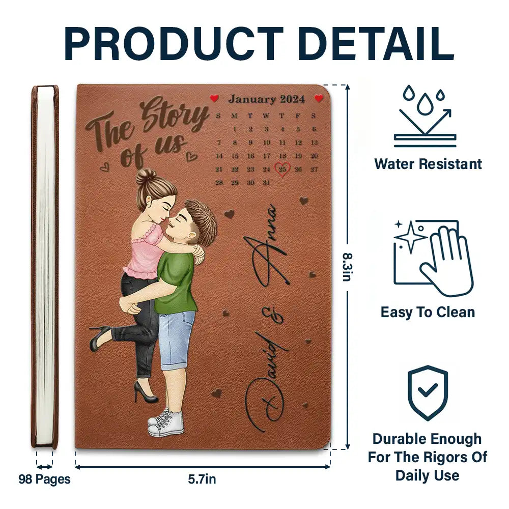 Gift For Couples, Gift For Husband, Gift For Boyfriend, Gift For Wife, Gift For Girlfriend - Calendar The Story Of Us Couples - Personalized Leather Journal
