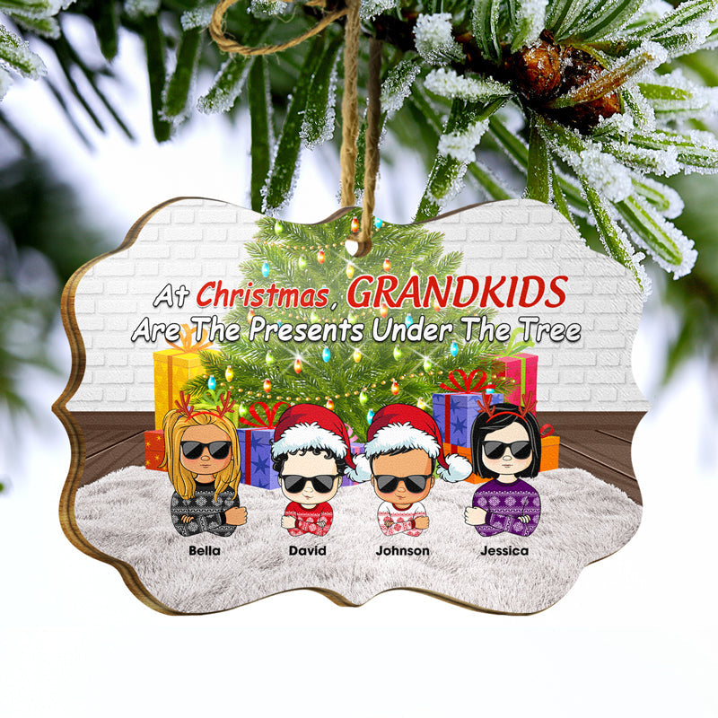 Grandkids Are The Presents Under The Tree - Christmas Gift For Family - Personalized Wooden Ornament