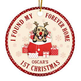 Found My Forever Home - Christmas Gift For Dog Lover - Personalized Custom Circle Ceramic Ornament