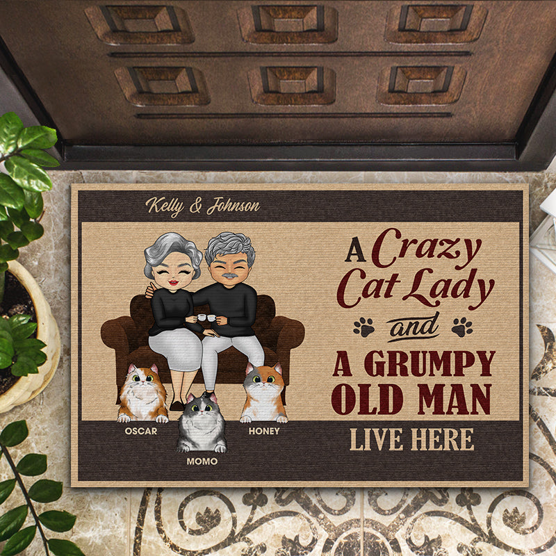 A Crazy Cat Lady & A Grumpy Old Man Live Here - Gift For Cat Lovers - Personalized Custom Doormat