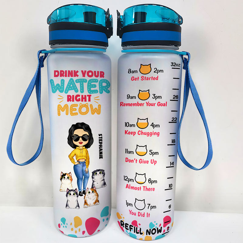 Cat Lovers Drink Your Water Right Meow - Personalized Custom Water Tracker Bottle