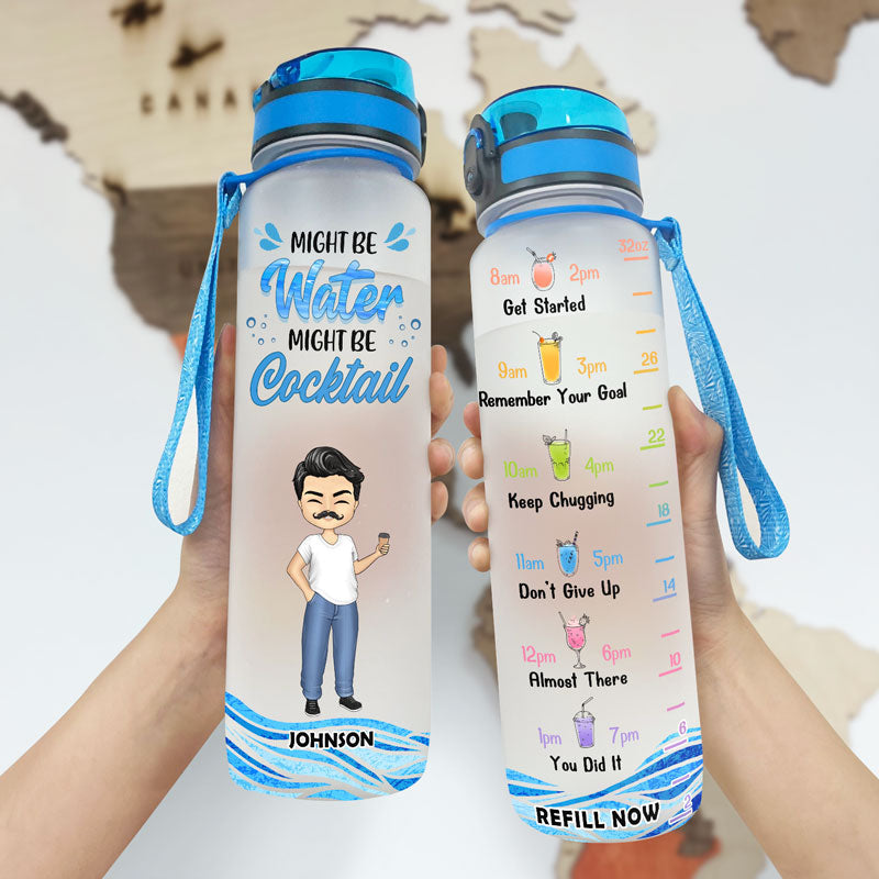 Chibi Girl Might Be Water Might Be Cocktail - Personalized Custom Water Tracker Bottle