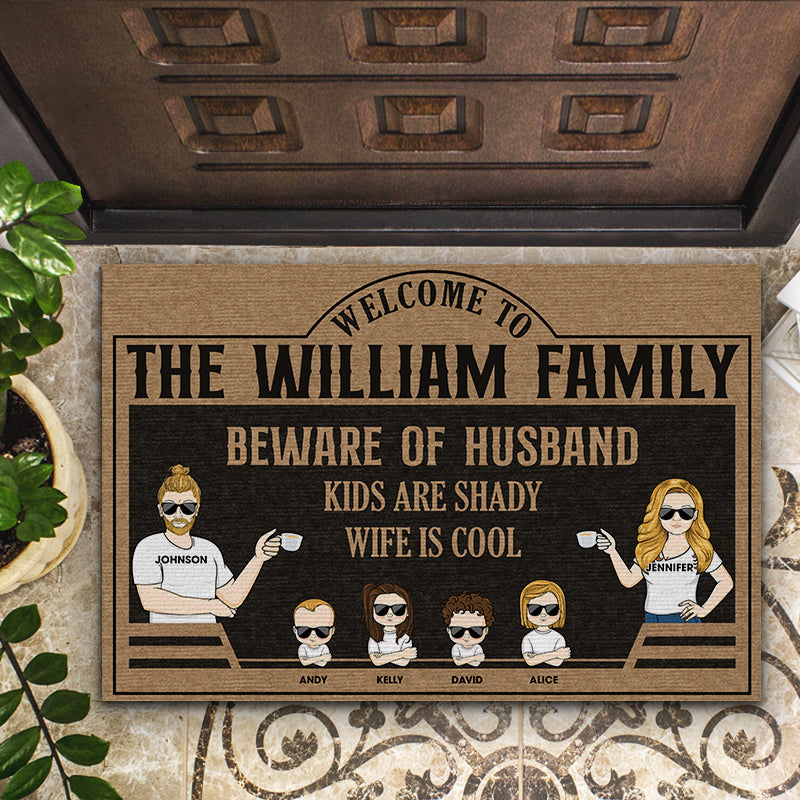 Family Couple Welcome Beware Of Wife Husband Is Cool - Gift For Couple - Personalized Custom Doormat