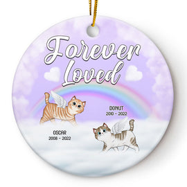 Forever Loved - Memorial Gift For Cat Lovers - Personalized Custom Circle Ceramic Ornament