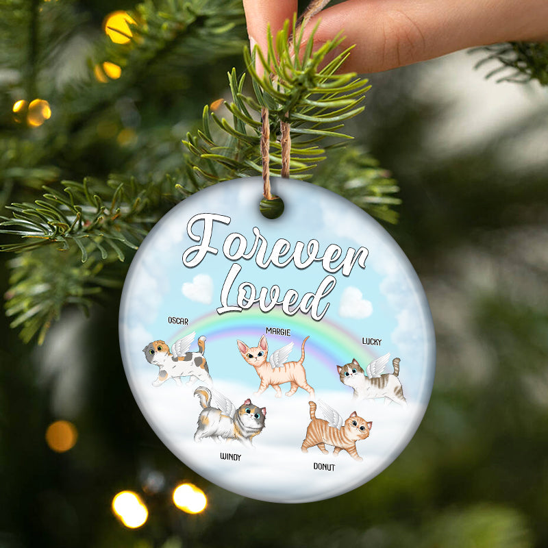 Forever Loved - Memorial Gift For Cat Lovers - Personalized Custom Circle Ceramic Ornament