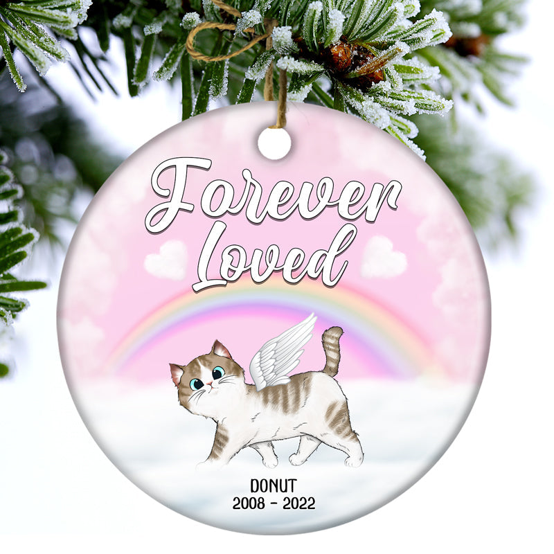 Forever Loved - Memorial Gift For Cat Lovers - Personalized Custom Circle Ceramic Ornament