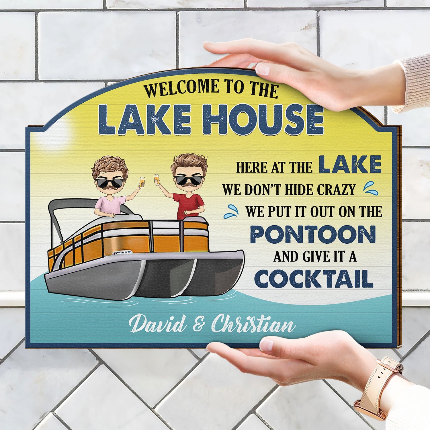 Give It A Cocktail - Gift For Pontoon Lovers - Personalized Custom Shaped Wood Sign