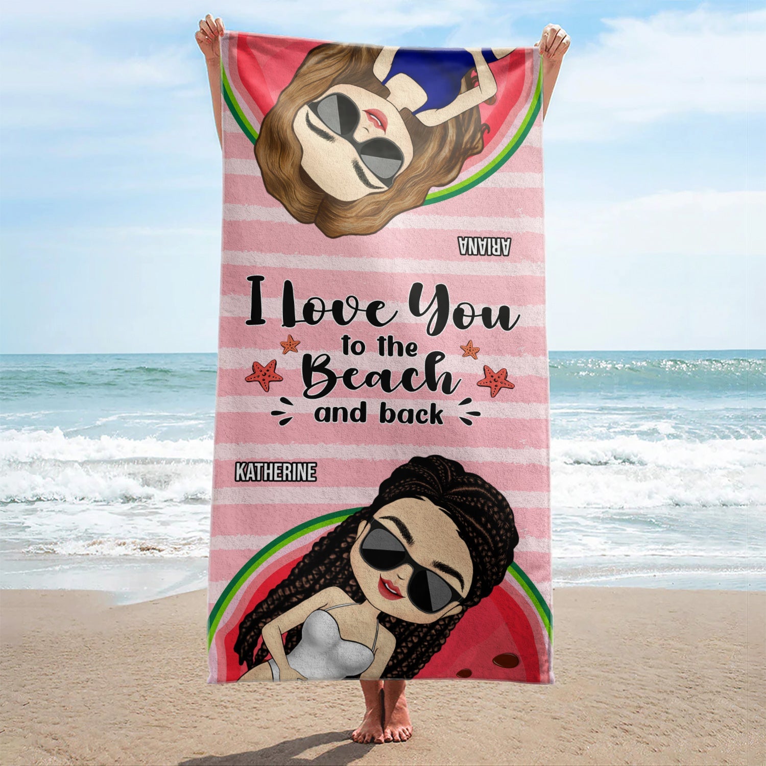 I Love You To The Beach And Back - Gift For Beach Besties - Personalized Custom Beach Towel