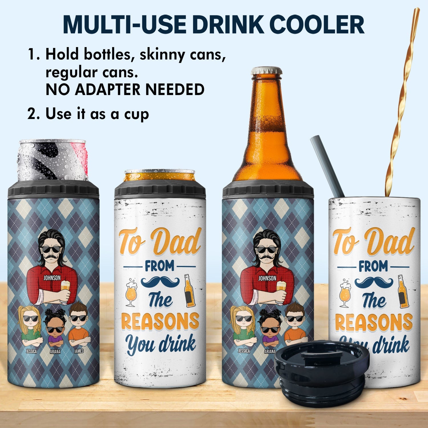 To Dad From The Reasons You Drink - Gift For Dad, Father - Personalized Custom 4 In 1 Can Cooler Tumbler