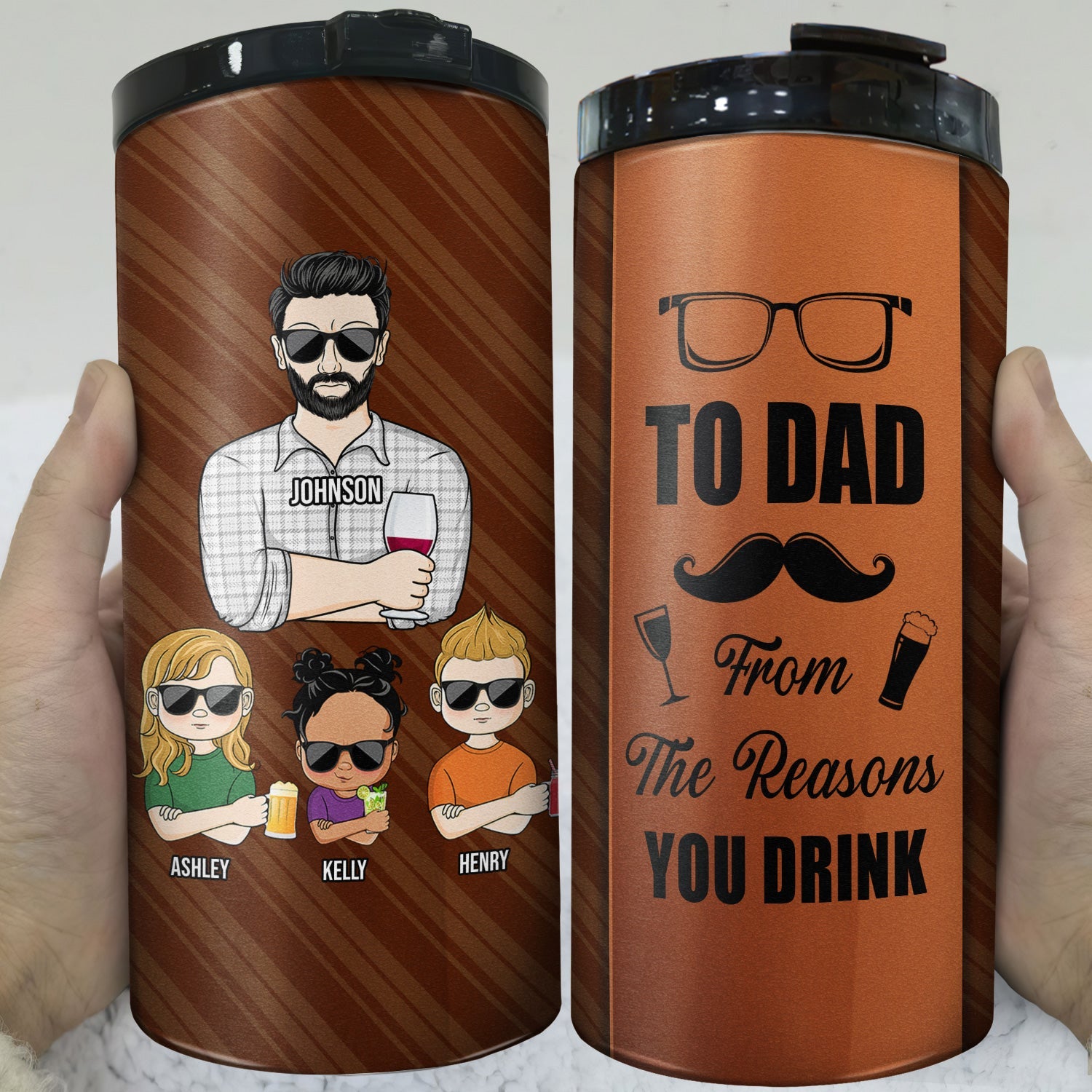 To Dad From The Reasons You Drink Striped Necktie - Gift For Father, Dad's Gift - Personalized Custom 4 In 1 Can Cooler Tumbler